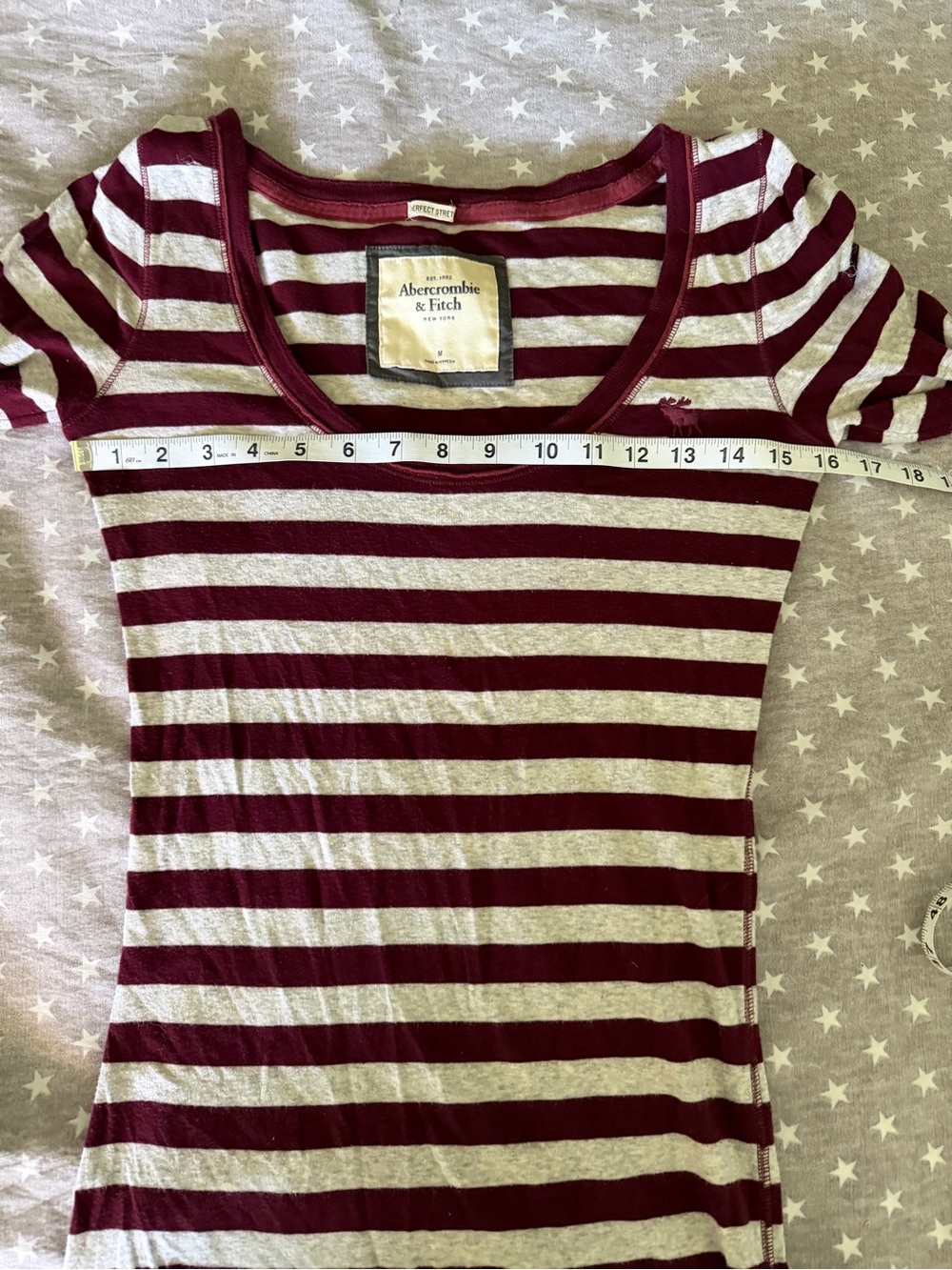 Abercrombie & Fitch Y2K long sleeve babydoll shirt - stripes - maroon red/gray M - Picture 8 of 9